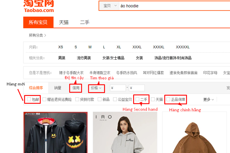 Tìm kiếm sản phẩm trên taobao.com dịch